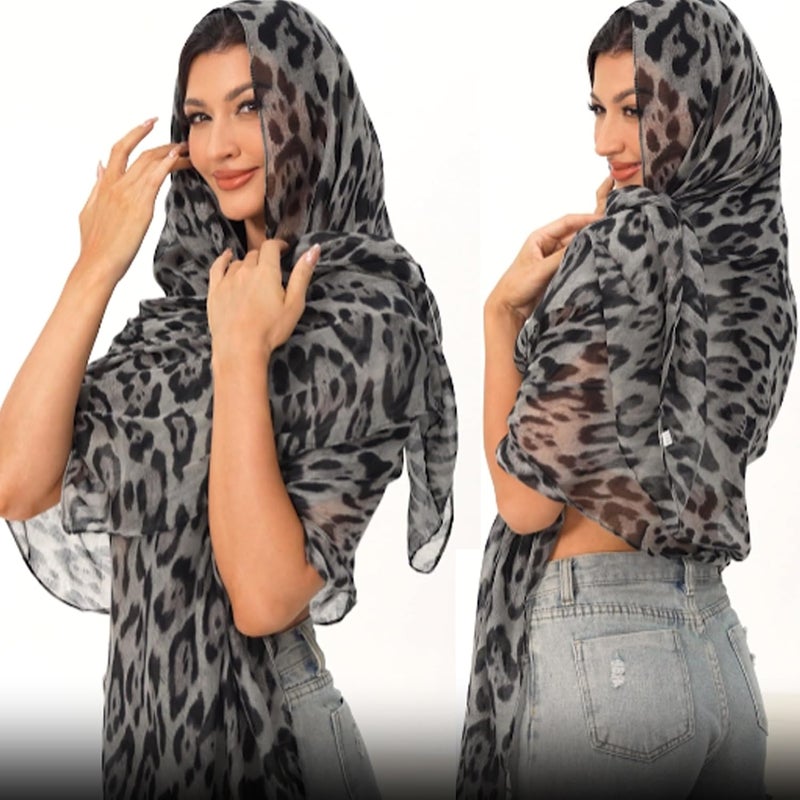 VJHX Leopard Print Shawls and Wraps for Womens Cheetah Hijab Scarf Voile Sheer Beach Scarves Sunscreen Head Shawl - Image 5